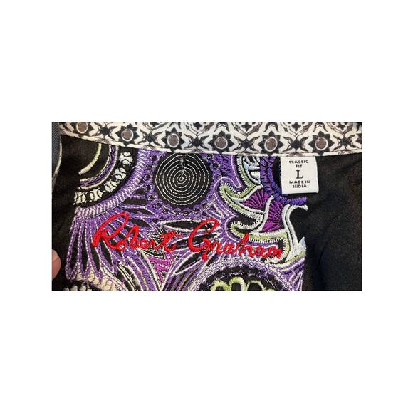 Robert Graham Men's Size Large Black/Gray Checked Long Sleeve Button Down Shirt - Picture 2 of 7